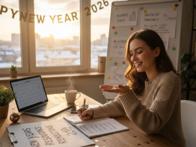 frau notiert ihre neuen vorhaben fürs neue jahr